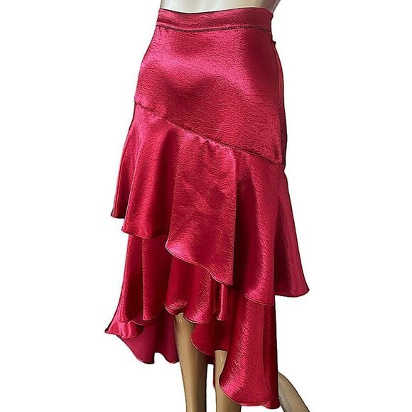 Cardinal red polyester/satin tiered ruffle skirt size small - Picture 1 of 13